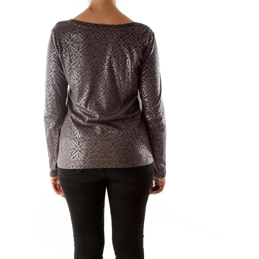 LOFT Brown Silver Metallic Print T-shirt - Picture 3 of 3